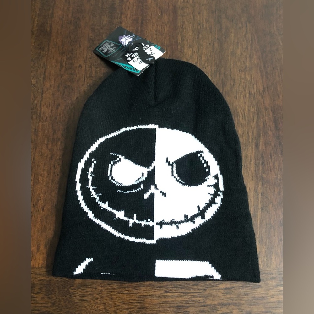Disney boy’s Beanie  two ways Nightmares Before Christmas black white. OS